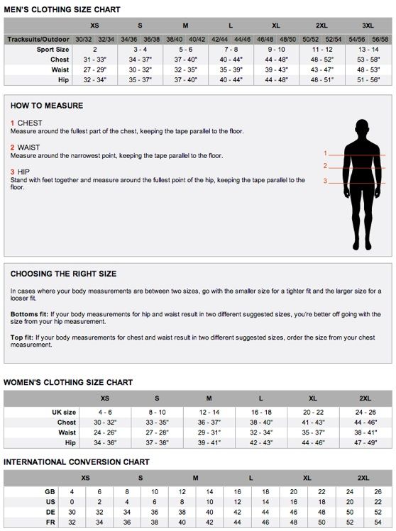 adidas jacket size chart uk