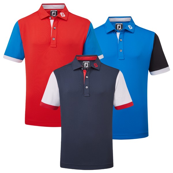 Footjoy Junior Birdseye Colour Block Golf Shirt.