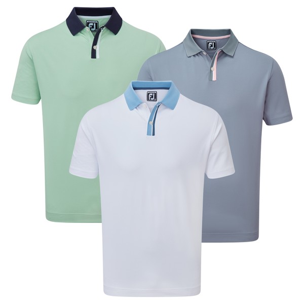 FootJoy Mens Solid Polo Shirt with Stripe Placket