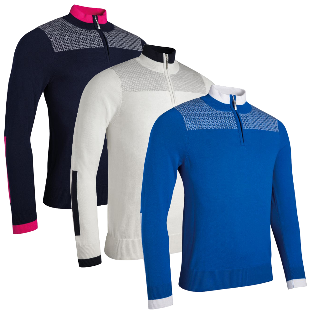 Glenmuir Mens Drummond Zip Neck Herringbone Contrast Golf Sweater