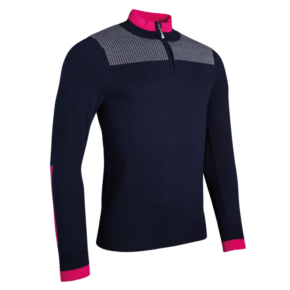 Glenmuir Mens Drummond Zip Neck Herringbone Contrast Golf Sweater