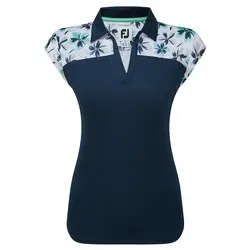 FootJoy Ladies Blocked Floral Print Cap Sleeve Golf Shirt