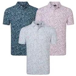 FootJoy Mens Watercolour Floral Print Pique Golf Polo Shirt