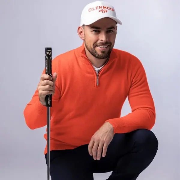 Glenmuir Mens Coll Lambswool Zip Neck Golf Sweater MKL7282ZN