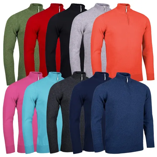 Glenmuir Mens Coll Lambswool Zip Neck Golf Sweater MKL7282ZN 