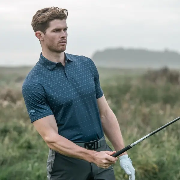 Polo Golf - あおと Head Men's Solid Performance Polo Golf Shirt - GolfEtail.com